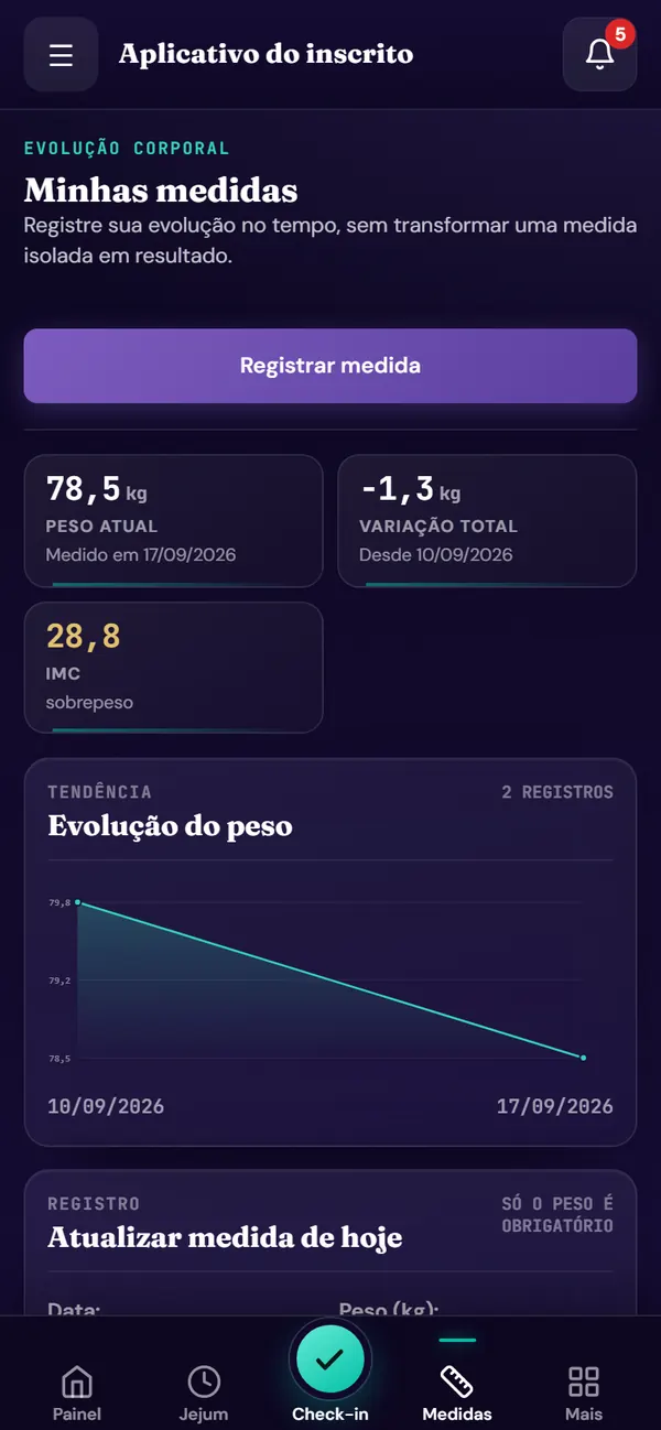 Tela da ferramenta medidas no aplicativo do desafio